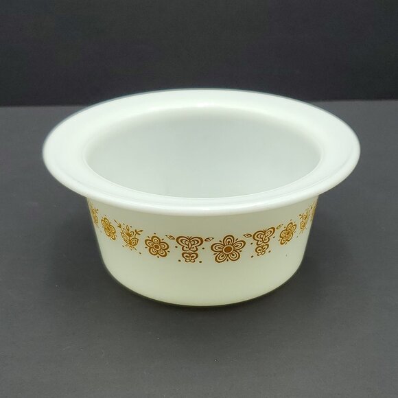 Pyrex Butterfly Gold Butter Tub Corning White Bowl with Gold Flowers - Picture 2 of 9